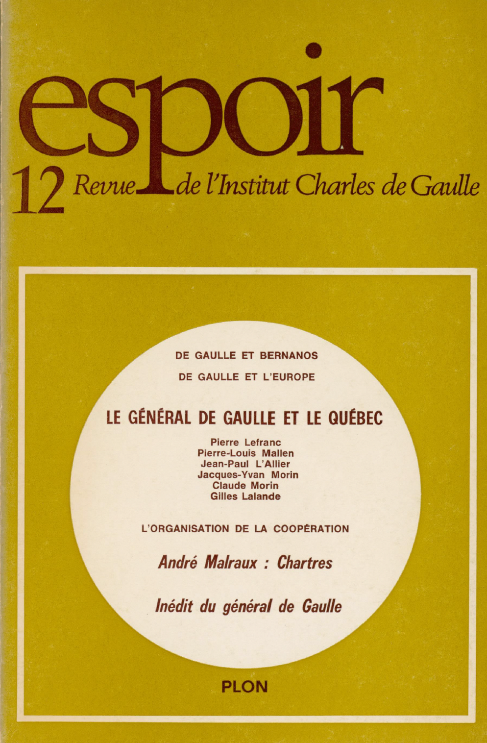 Revue Espoir n°12 – Le général de Gaulle et le Québec