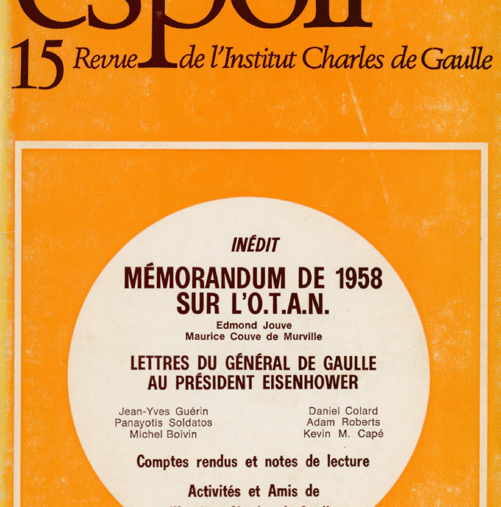 Revue Espoir n°15 – Mémorandum de 1958 sur l'OTAN, lettres du général de Gaulle au Président Eisenhower