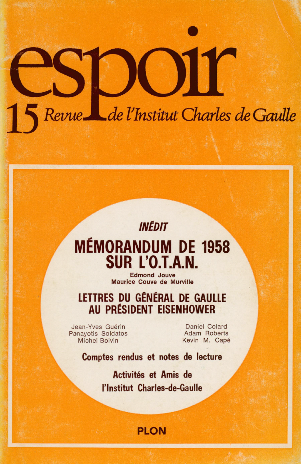 Revue Espoir n°15 – Mémorandum de 1958 sur l'OTAN, lettres du général de Gaulle au Président Eisenhower